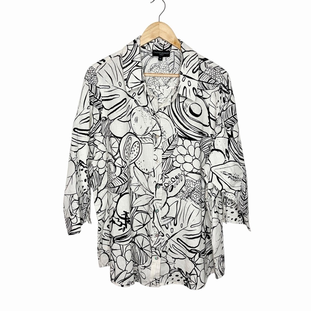 Cynthia Rowley Fruit Print Linen Blend Top Womens 2X Tropical Resort Coastal